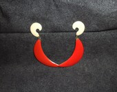 Vintage 70s Hot Cherry Firey Red and Cream Large Metal Posts Style, Half Moons Pierced Earrings .