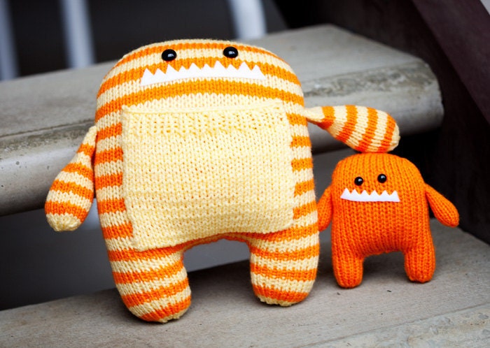 Darius & Danny: Daddy and Baby Amigurumi Hand Knit Stuffed Monsters.