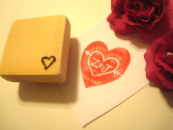 Hand Carved Initials Stamp for Engagement Wedding Bridal Shower Bride Groom Invitations Cards Guest Book Thank Yous Valentines Day House