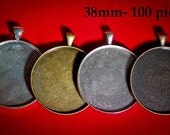 100 -38mm Round Blank Photo Pendant Trays- 1 1/2 inch-  Extra large  customizable blank Settings LEAD FREE