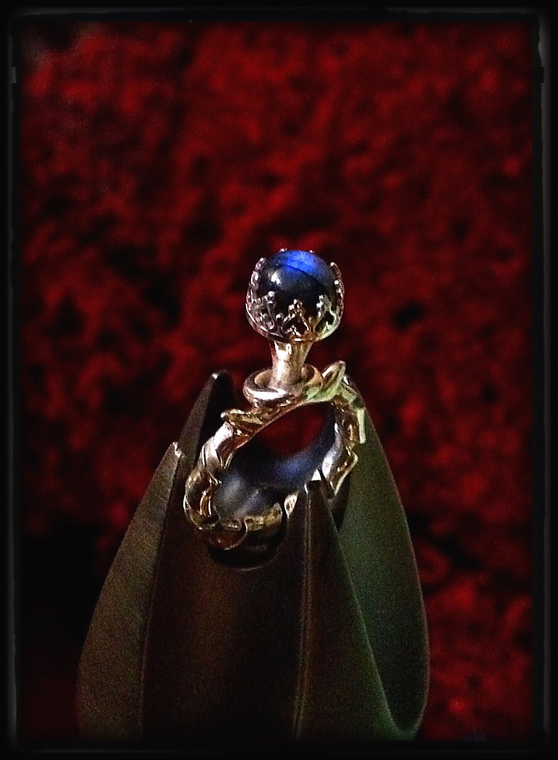 The Eglantine Ring of Naamah...OOAK Handmade Sterling Silver and Blue-Flash Labradorite Ring of Legend