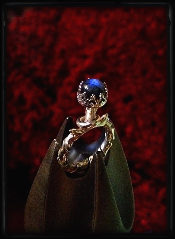 The Eglantine Ring of Naamah...OOAK Handmade Sterling Silver and Blue-Flash Labradorite Ring of Legend