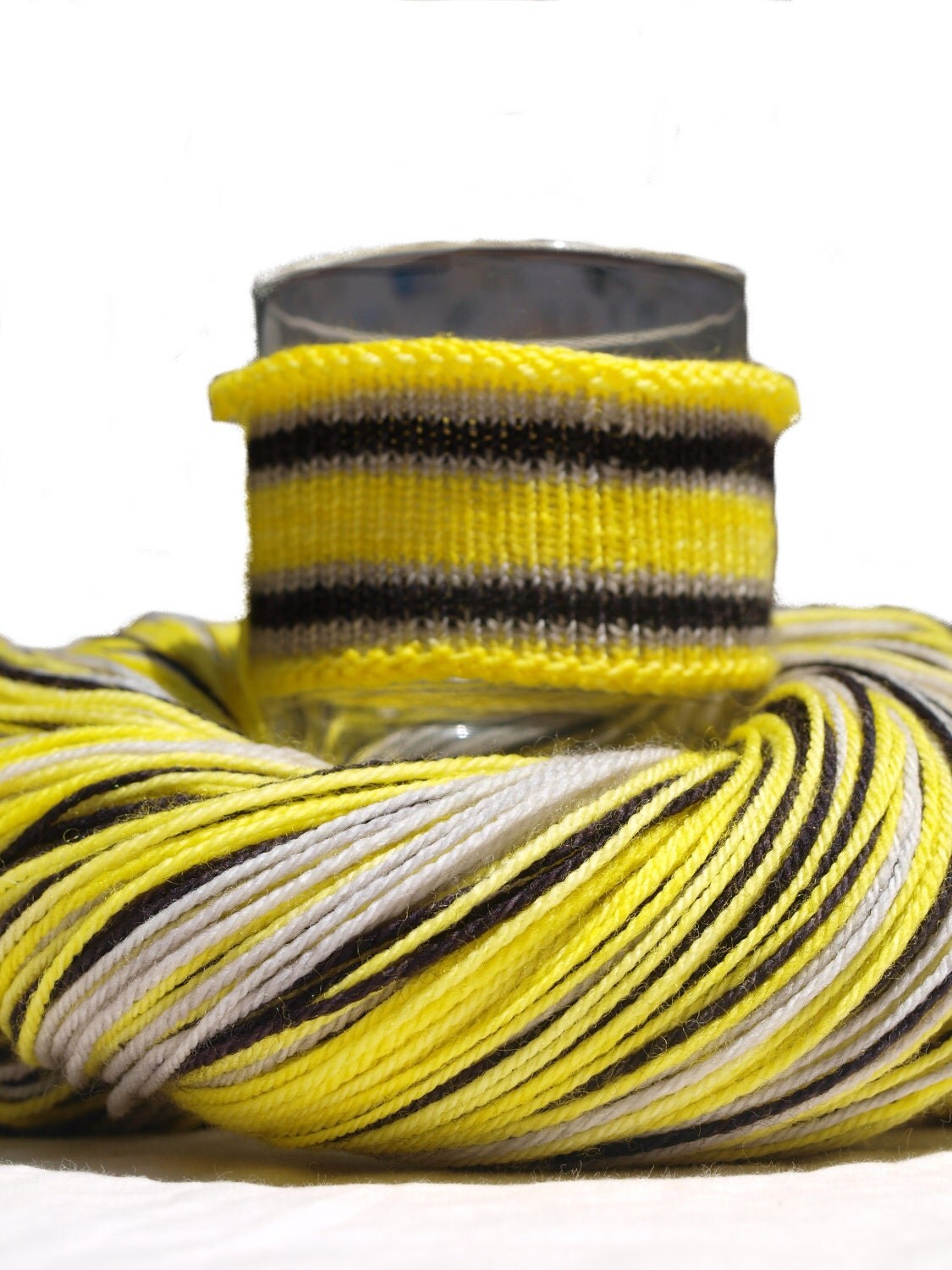 Black and Yellow Self Striping Hand Dyed Yarn, 100% SW Merino Fingering/Sock Yarn