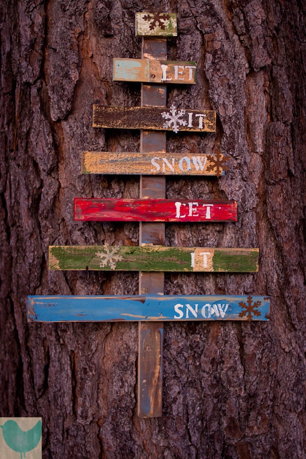 Let It Snow Rustic Christmas tree Pallet Art