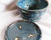 Pottery colander with drain plate wheel thrown