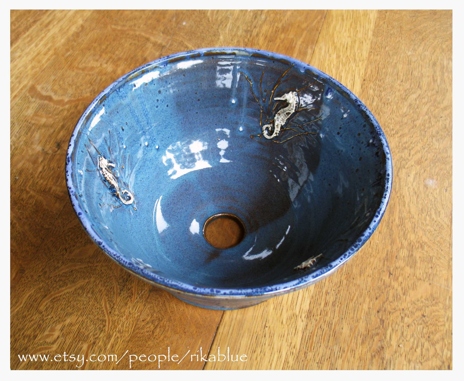 Sea Horse Pottery Vessel Sink