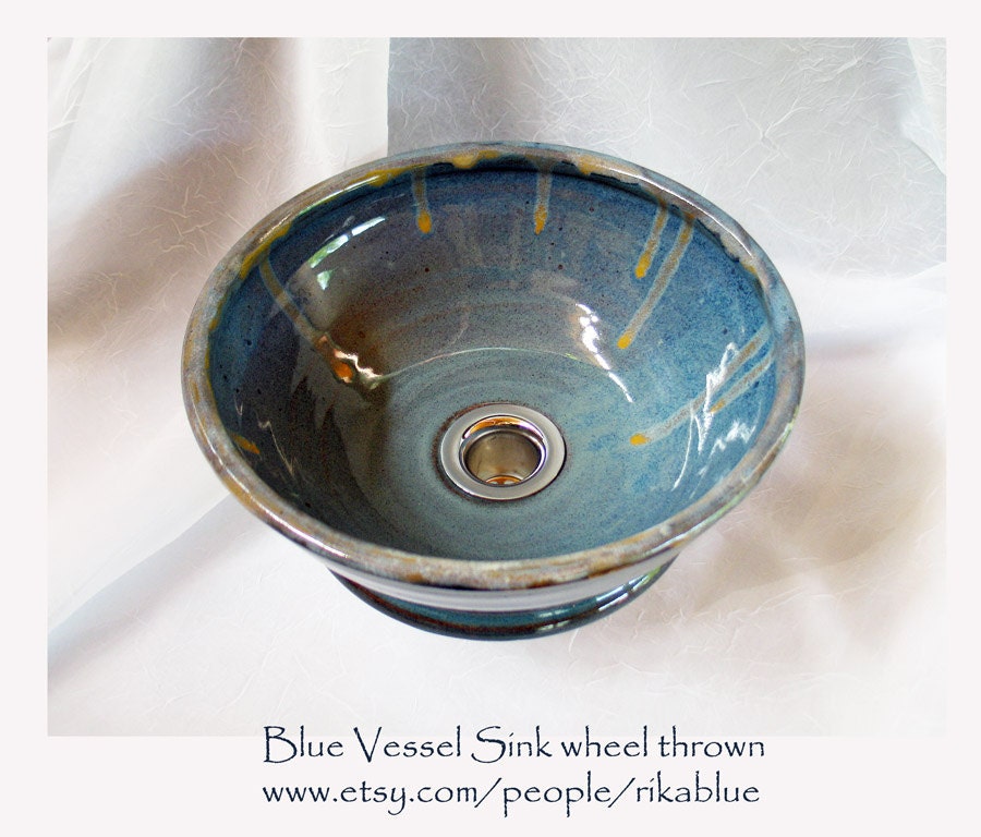 Blue Pottery Vessel Sink