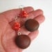 Coral and Sea bean Earrings, Organic Natural Tropical Seed Jewelry, Hamburger Seed Jewelry