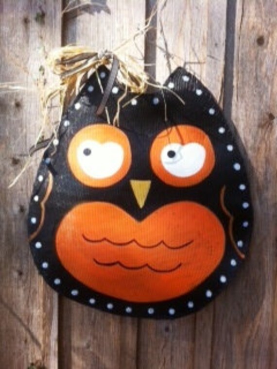 Fall Owl Screen Door Hanger Decor Black Orange White by doornament