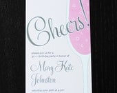 Pink Champagne Party Invitation - set of 25