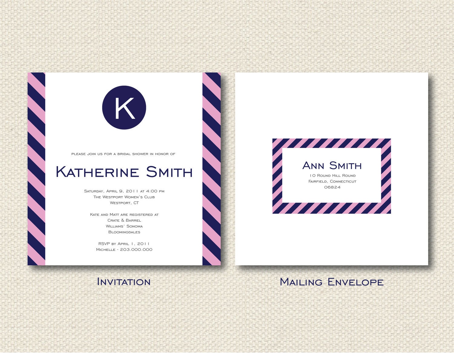 Custom Square Stripe Shower Invitations - Set of 25