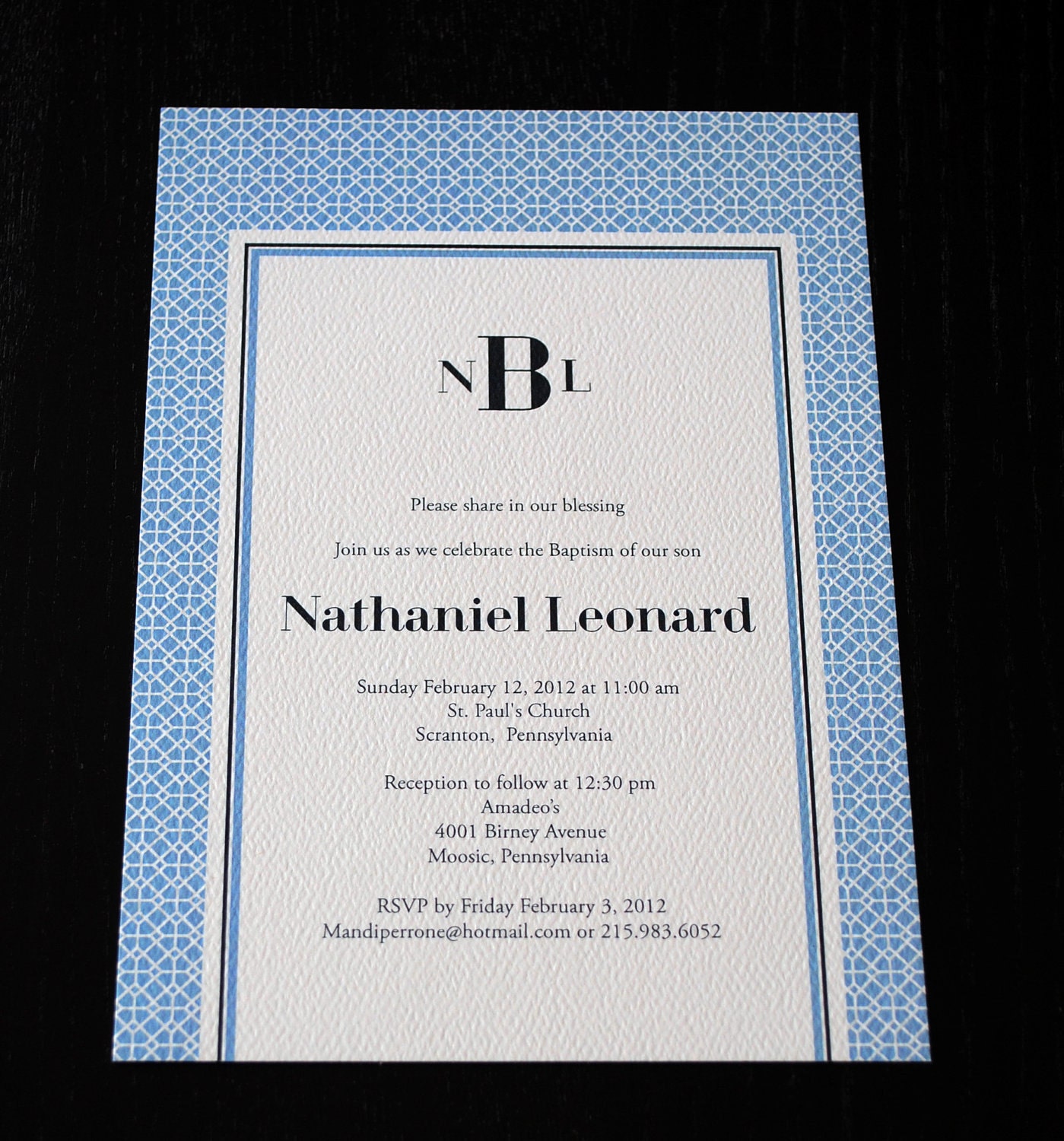 Monogram Baptism Invitations - Set of 25