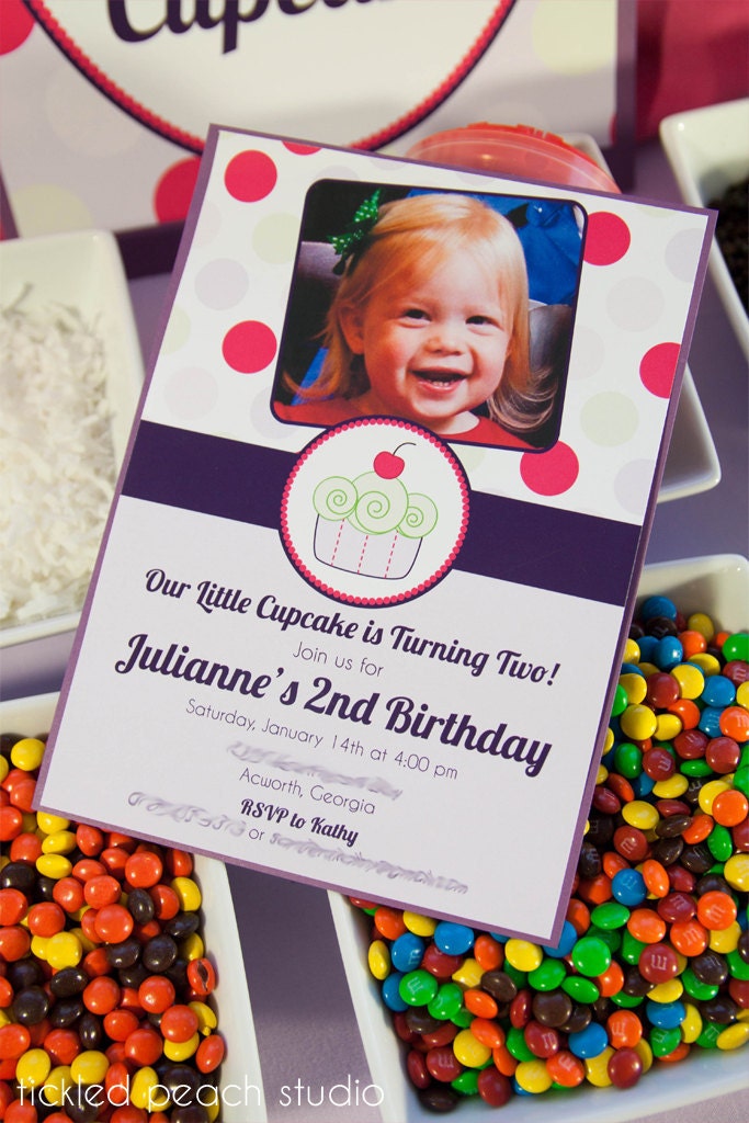 Cupcakes and Polka Dots Birthday Party Invitation - Custom Kids / Childrens Birthday Invite - Photo Card - PRINTED Il_170x135