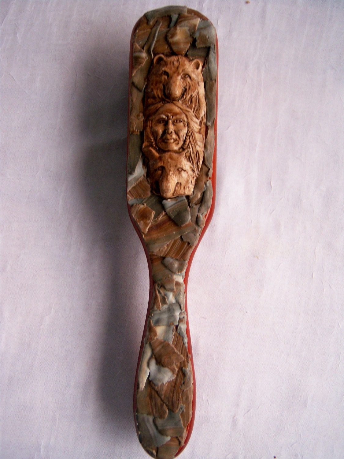 Native American Man, Bear, and Wolf Hairbrush