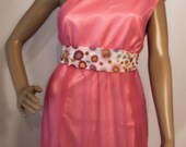 Vintage Neon Pink Dress//Hot Pink Grecian One Shoulder 60s 70s Gown// Pink Formal Gown