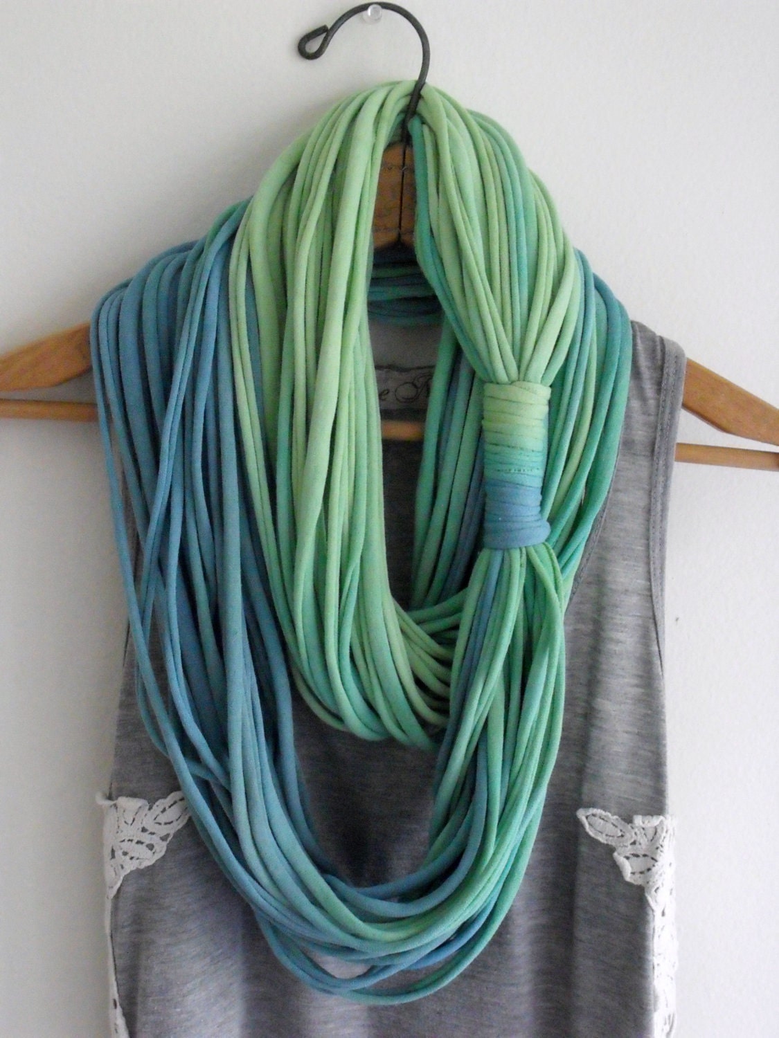 String Theory... Multi string infinity scarf in ombre of blue green