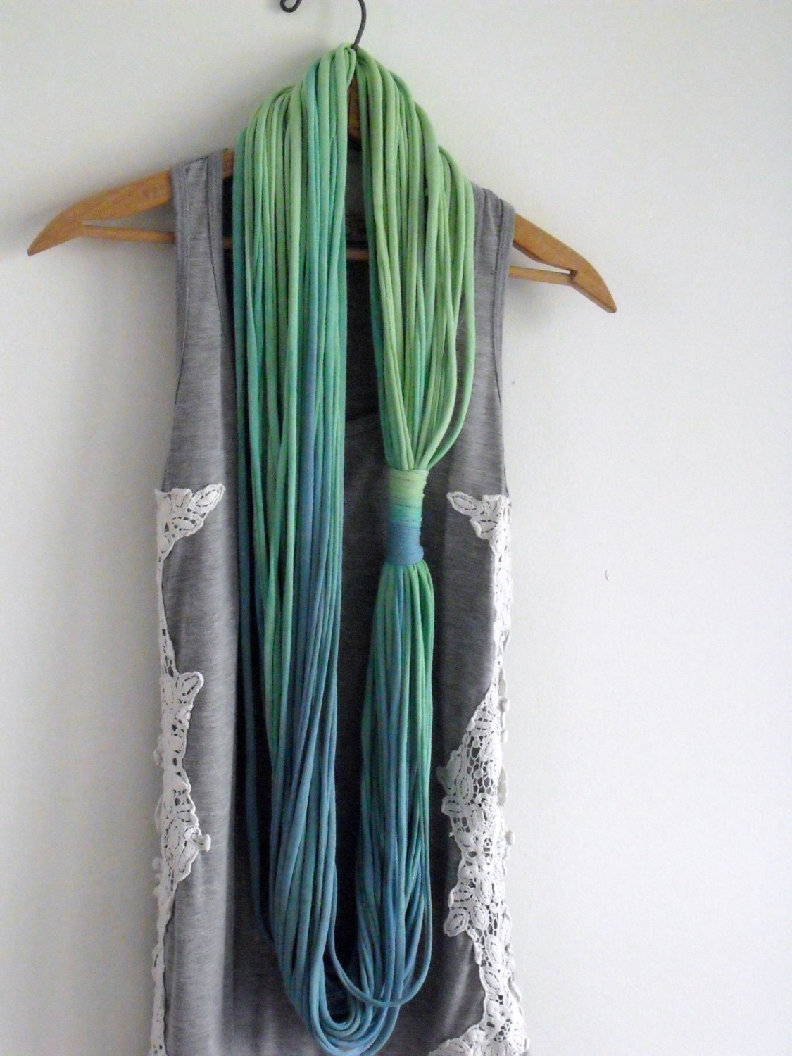 String Theory... Multi string infinity scarf in ombre of blue green