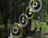 RECYCLING WINE BOTTLES into wonderful musical windchimes, wind chime, handmade, green and eco friendly, mobile, clear bottles 128