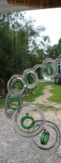 RECYCLING CLEAR CROWN bottles into bowls, candle holders, windchimes, party bowls, 3 pieces,  set 1