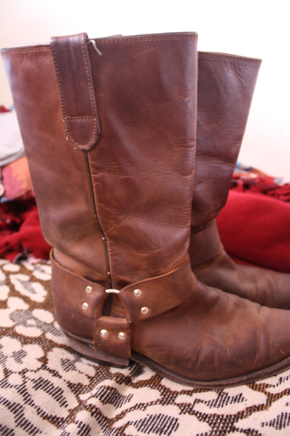Vintage Brown Leather Motorcycle Boots Size W9 / M7