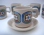 Mid Century Arthur Wood Coffee Cup and Saucer Retro Kandahar Blue Green Brown Geometric 5 available
