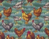 Clearance, 11" of FAbric, Rooster Fabric, Animal Farm, Chicken Fabric, Barnyard