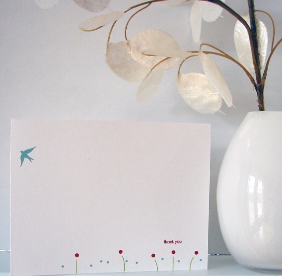 Thank You Card Set of 6 Notecards - Thank You Bird & Flowers
