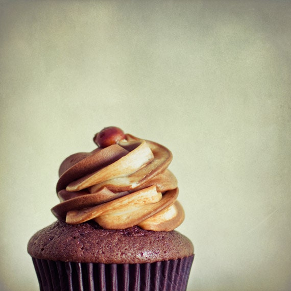 Cupcake photo, food photography, Kitchen art, chocolate dessert photo, beige and brown, kitchen decor, food art