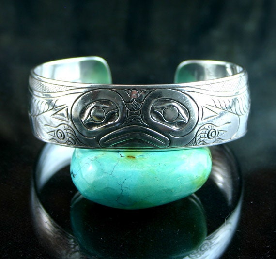 Frog Silver Cuff Bracelet - Native American Bracelet - American Indian Jewelry - Cuff Sterling Silver - Salish - American Indian Bracelet