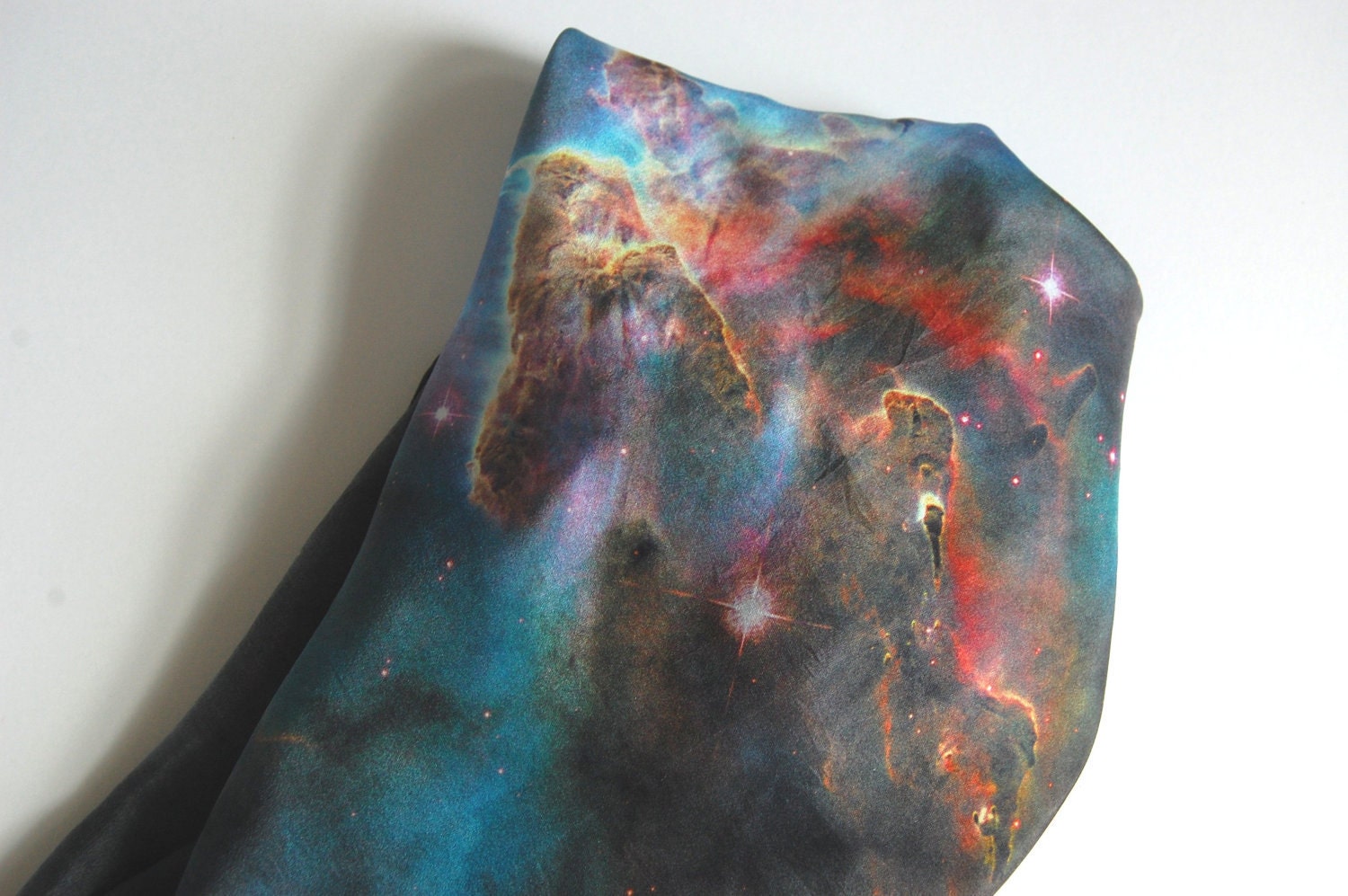 SALE 20% OFF Galaxy Nebula Print Silk "Pillar of Stars" Cosmic Square Scarf