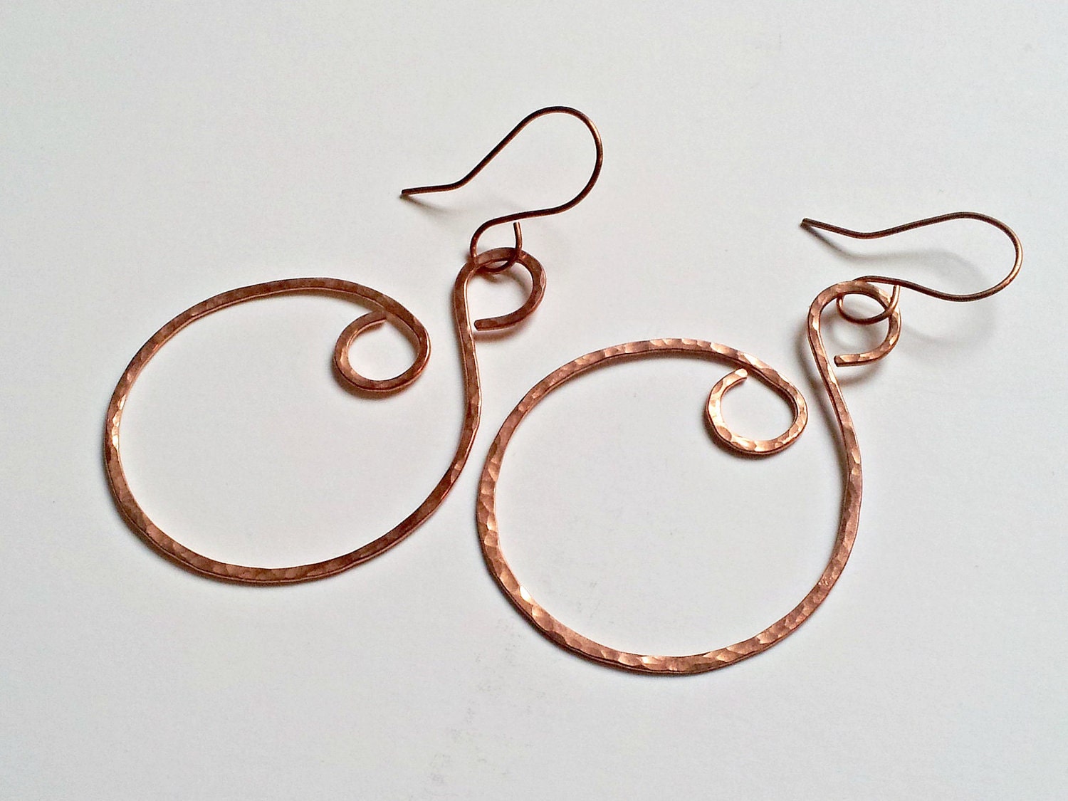 Large scroll Copper Earrings with Hammered Texture - RiLynnDesigns