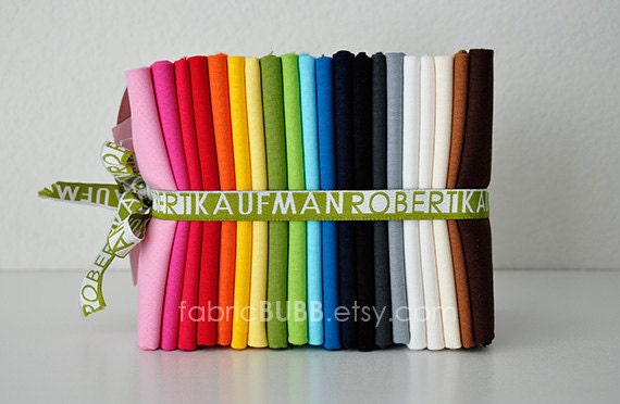 Pure Organic Kona Cotton Solids Fat Quarter Bundle by Robert Kaufman, Fat Quarters, Organic, Fabric