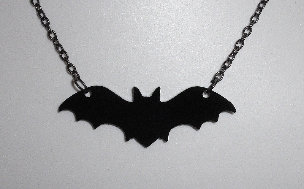 Acrylic Bat Necklace Black Vampire Kitsch Laser Cut Silhouette Emo Scene