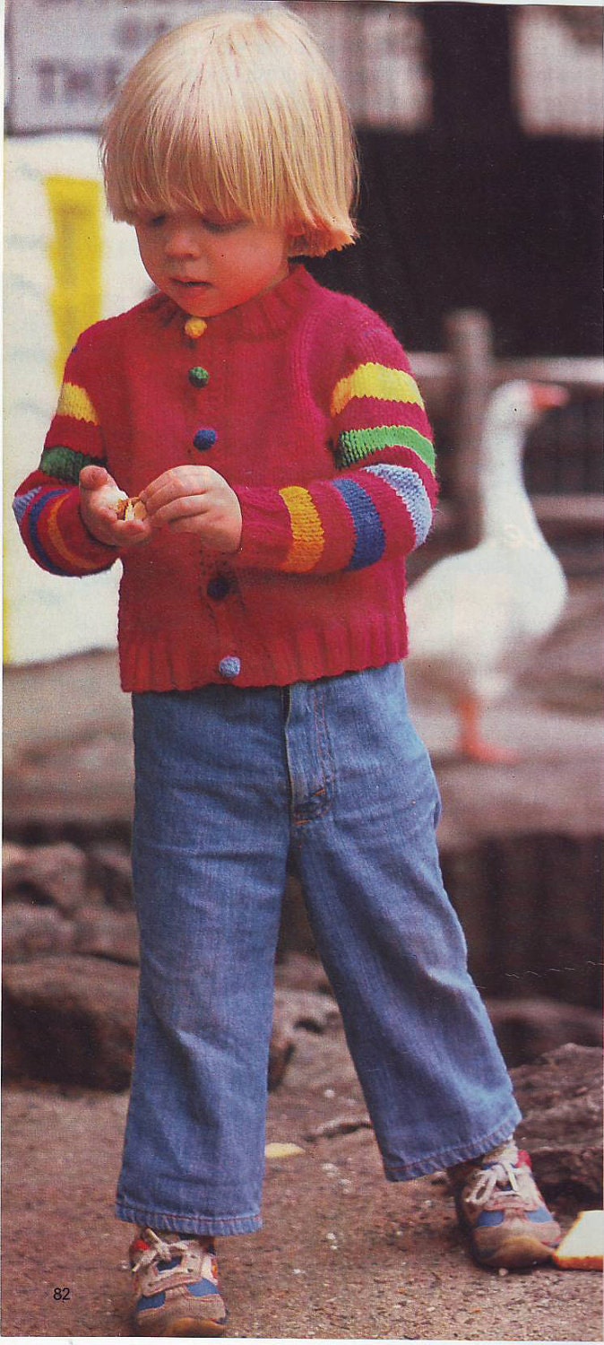 PDF Pattern Sweater Jacket Knit Crocheted Child Sweater with Stripes on Sleeves PDF No.201258 Vintage