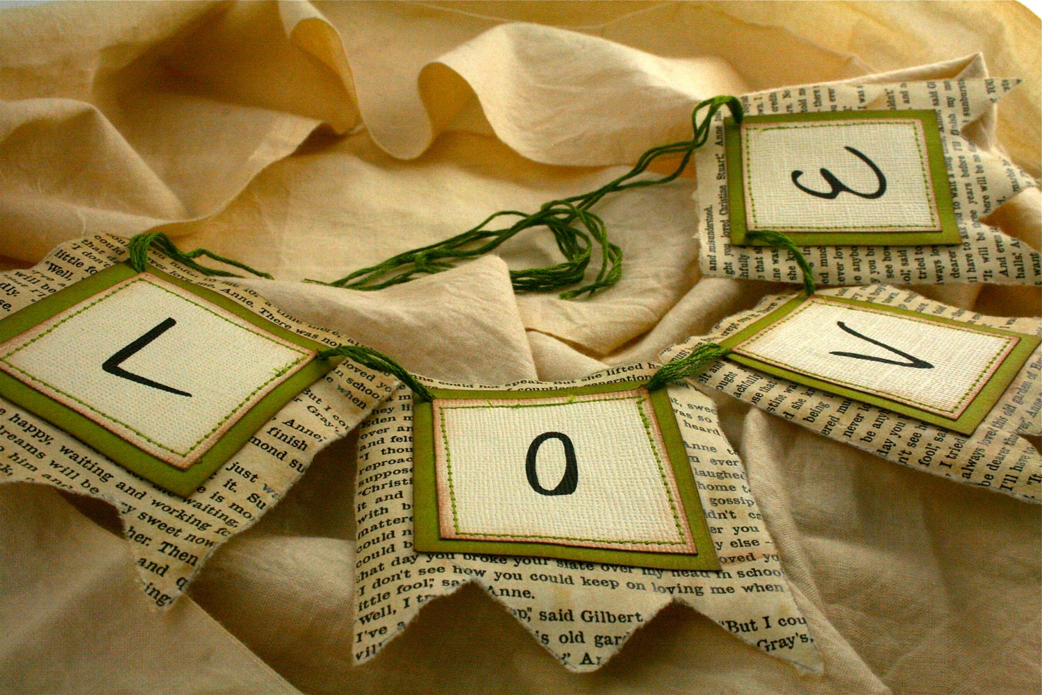 Decorations Wedding Green Vintage Wedding Decoration Banner Antiqued Book Page Anne of Green Gables Love