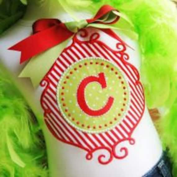 Candy Cane Ornament Christmas Frame Alphabet Custom Personalized Appliqued Christmas Onesie Shirt Girl NB 3 6 9 12 18 24 2 3 4 5