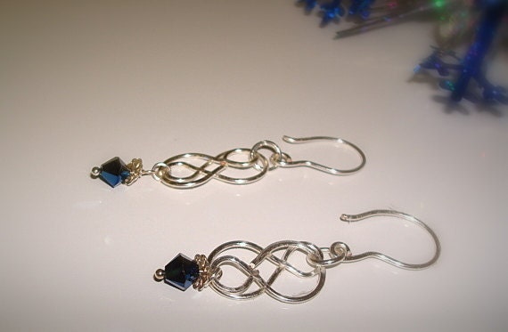 Swarovski Sapphire and Silver Figure Eight - Dangle Earrings - Elegance