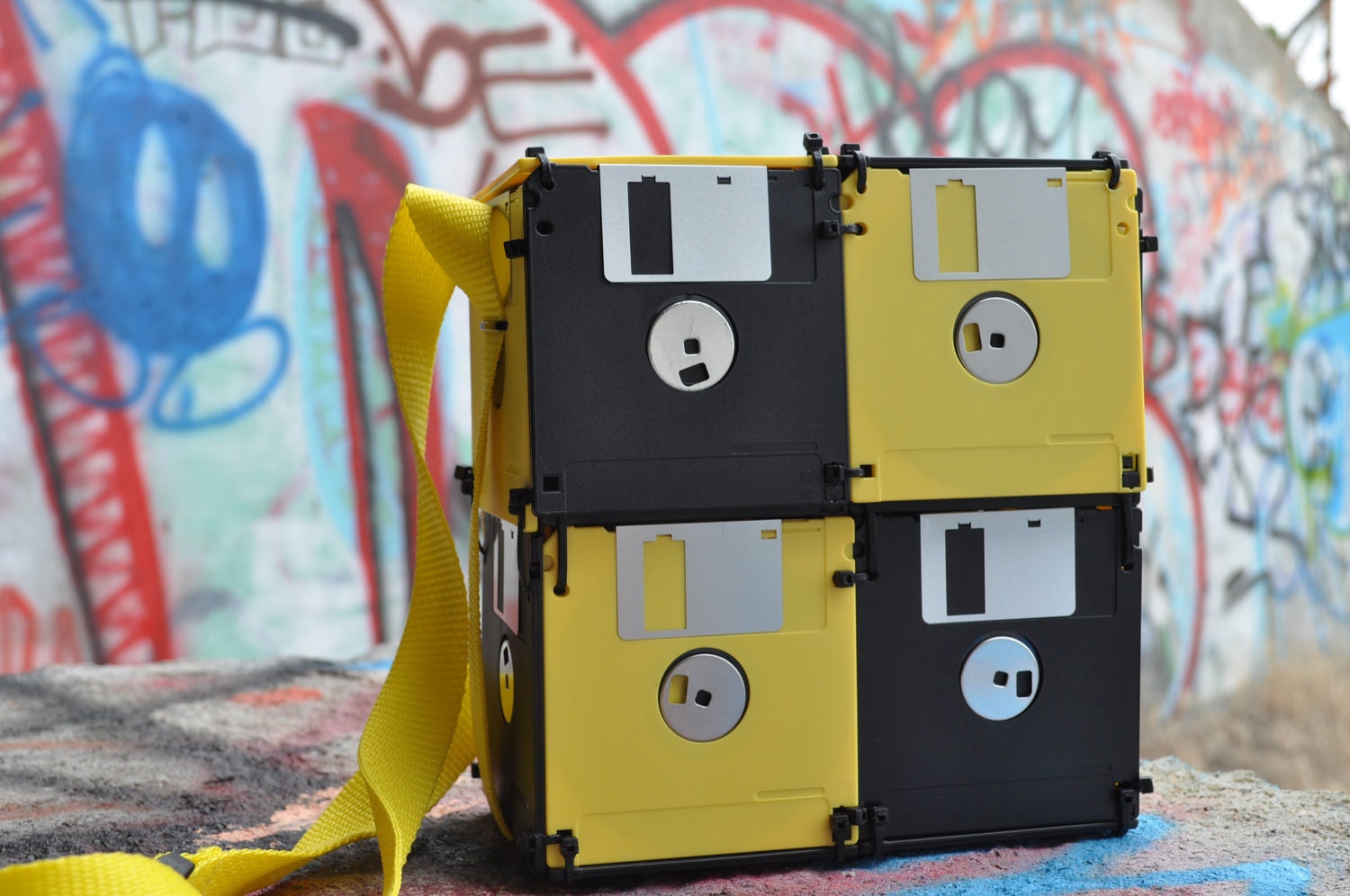Geeky Floppy Disk Bag - Bumble Bee, Lunch Box, Purse, Card Bag, Yellow, Black, for Nerdy Nerds