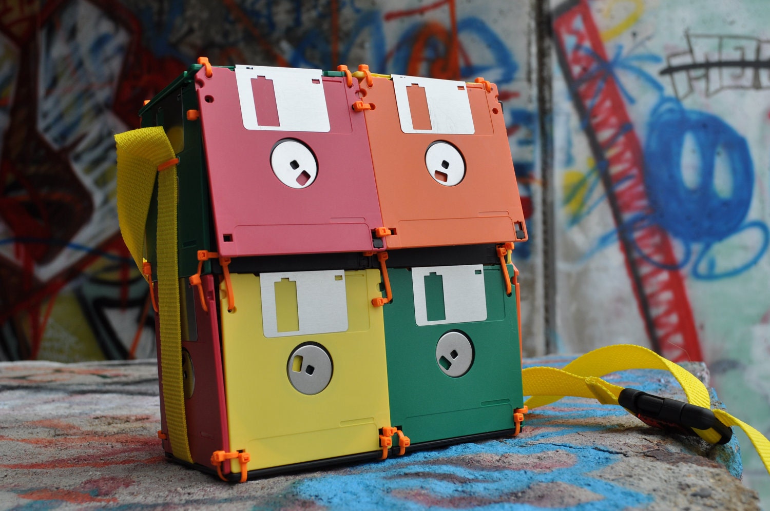 Geeky Floppy Disk Bag - Lunch Box, Purse, Card Bag, Colourful, Colorful, Rainbow, Red, Orange, Yellow, Green for Nerdy Nerds