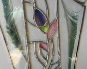 Abstract Art With Feathers. Unique Stained Glass Panel.