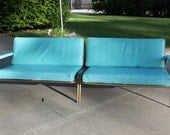 Vintage Turquoise Vinyl Sofa - 1950s - Two Pieces