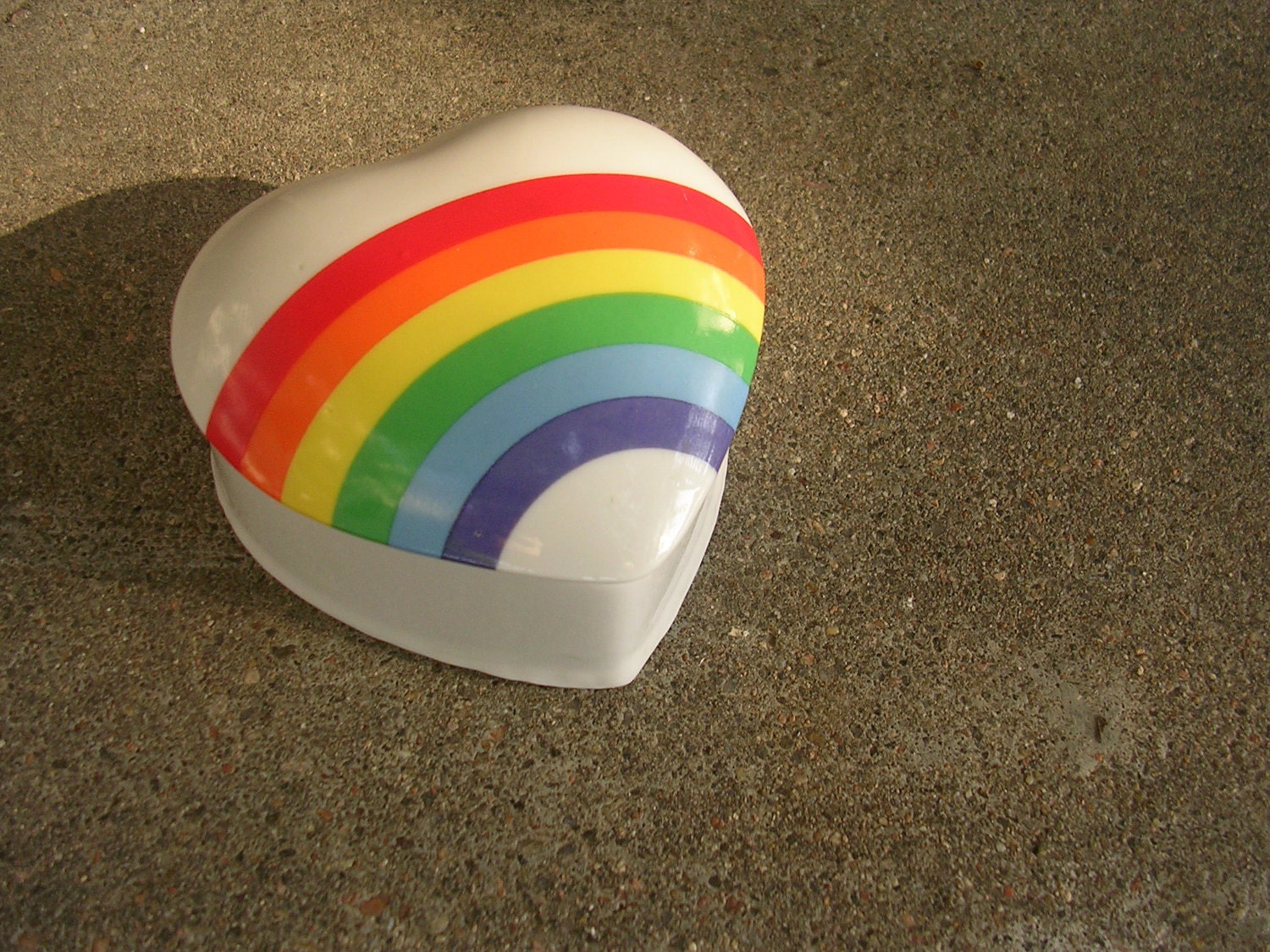 Vintage 1980s Glass Heart Jar with Rainbow