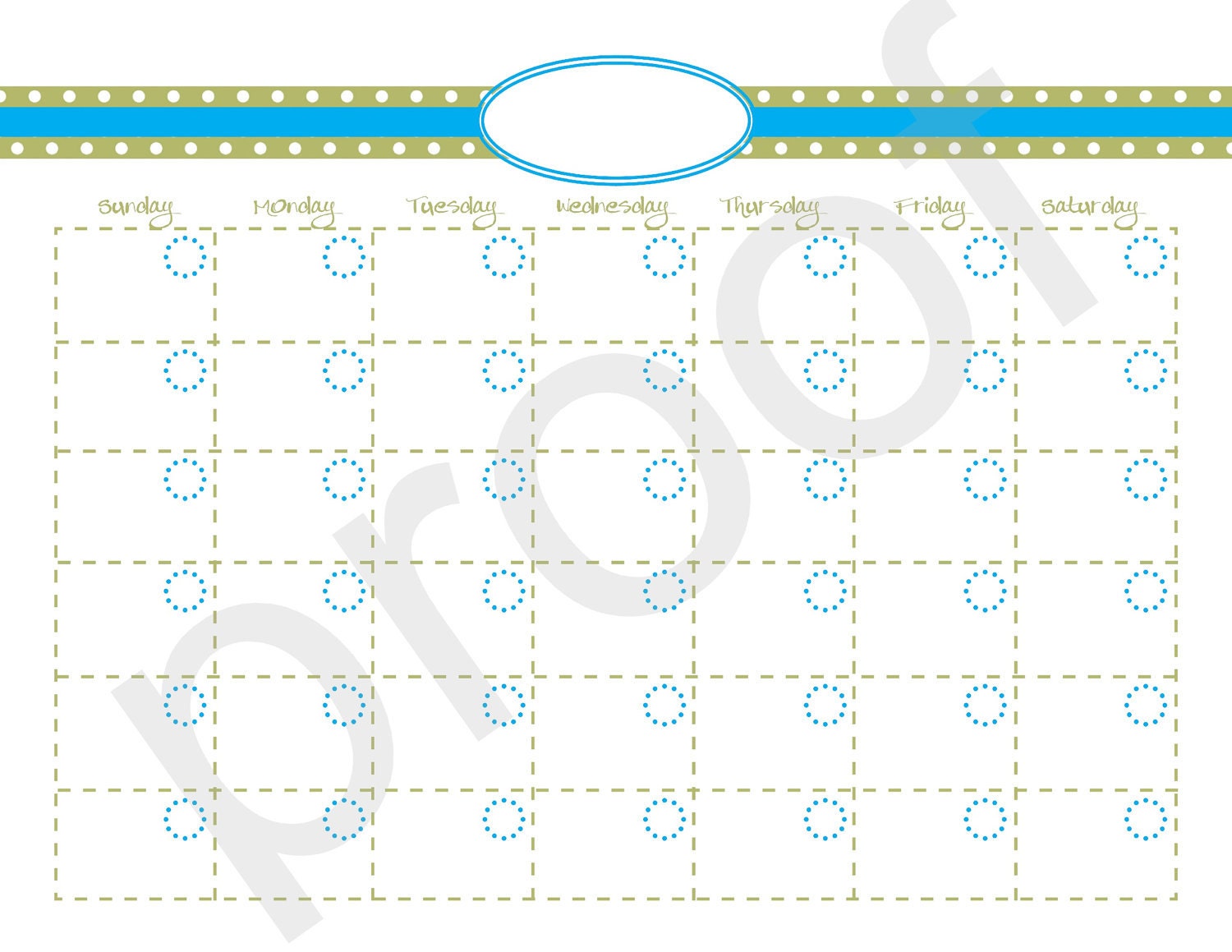 Printable Calendar - Dashes & Dots : Olive/Green