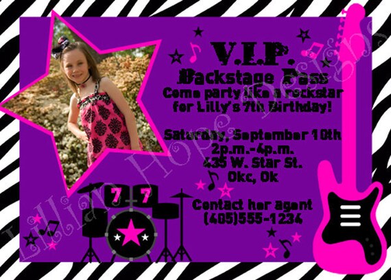 ROCK STAR Party Invitation - Zebra Invitation - PRINTABLE Custom Photo Invitation and Thank You Card Il_570xn