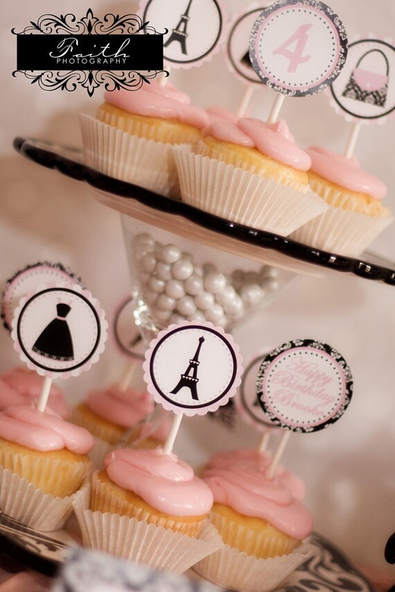 PARIS Party Cupcake Toppers - PRINTABLE Party Logos - Paris Birthday Party Il_570xn