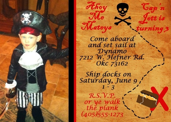 Boys Pirate Party Invitation - Pirate Birthday Invitation - PRINTABLE Custom Photo Invitation and Thank You Card Il_570xn