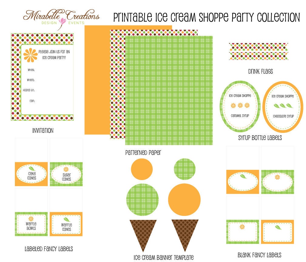 PRINTABLE PARTY COLLECTION -- Ice Cream Shoppe Collection -- Mirabelle Creations Il_570xn