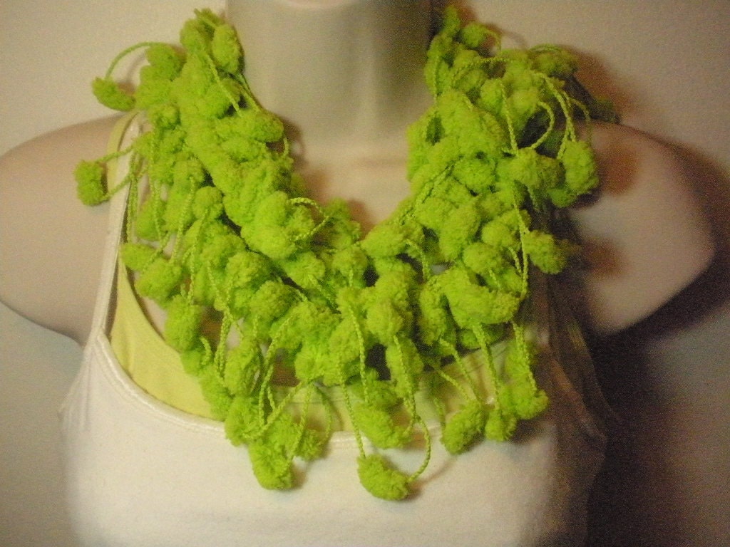 Vibrant Lime Green Pom Pom Scarf