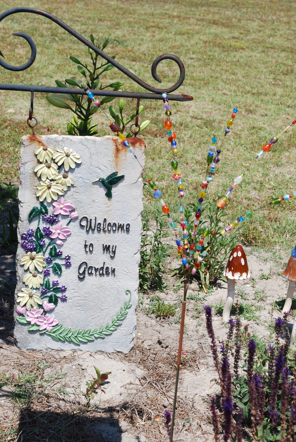 Beaded Blossoms -- Garden Bead Art -  Wire Suncatcher Sculptures - Beaded Flowers