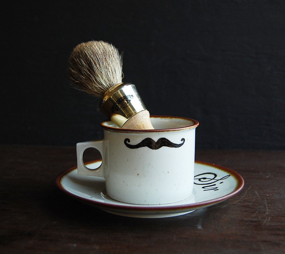Painted Mustache Shaving Mug and Brush Set